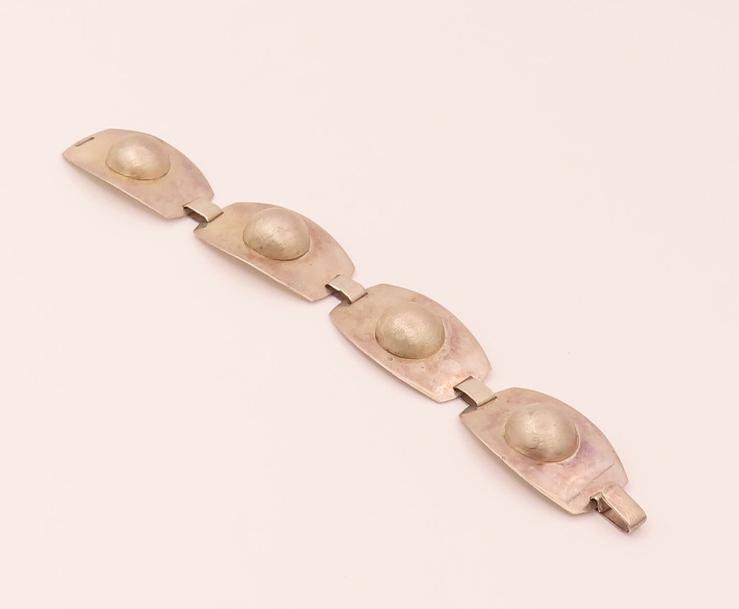 EUROPE 925 Silver  Vintage Rectangle Plate With Mounted Dome Bracelet BT9826