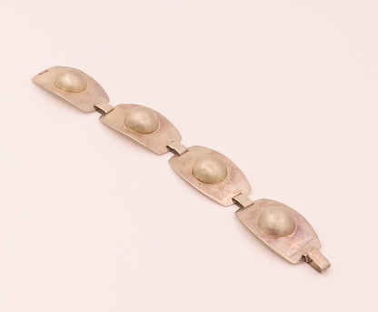 EUROPE 925 Silver  Vintage Rectangle Plate With Mounted Dome Bracelet BT9826