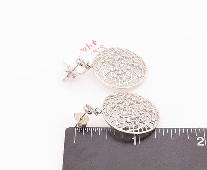 925 Sterling Silver Vintage Earrings Cutout Round Star Cluster Beaded CZ EG12962