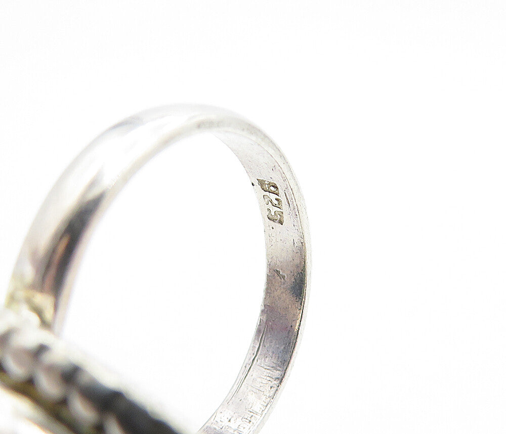925 Sterling Silver  Vintage Jasper Circle Border Cocktail Ring Sz 9  RG3734