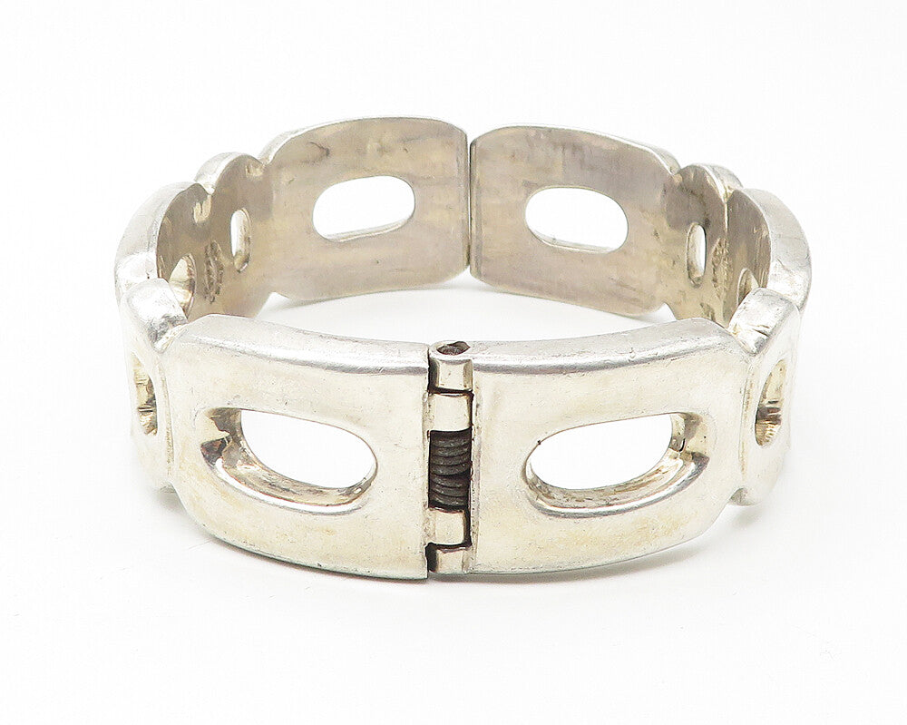 MEXICO 925 Sterling Silver  Vintage Solid Cutout Hinge Bangle Bracelet BT4558