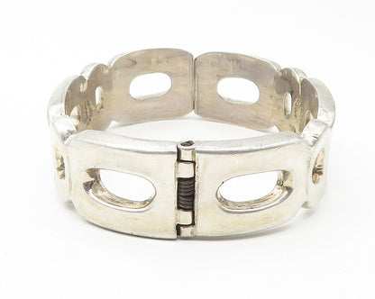 MEXICO 925 Sterling Silver  Vintage Solid Cutout Hinge Bangle Bracelet BT4558