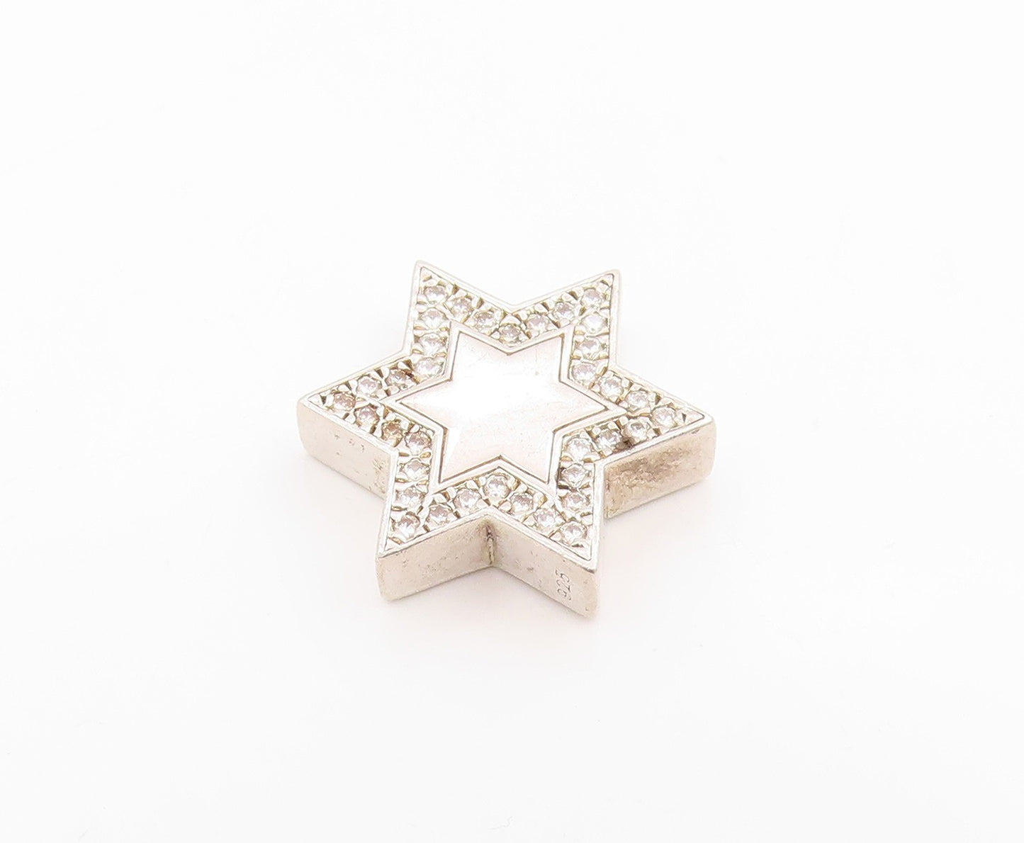 925 Sterling Silver Vintage Pendant CZ Solid Celestial Hexagram Charm  PT26077