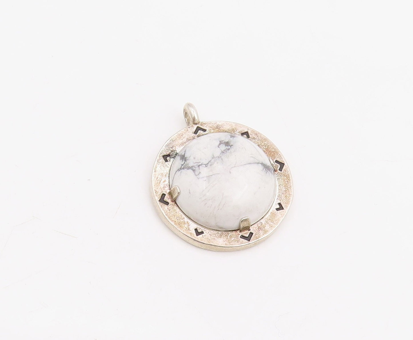 925 Sterling Silver Vintage Pendant ALEX & ANI Cabochon Howlite Charm  PT25850