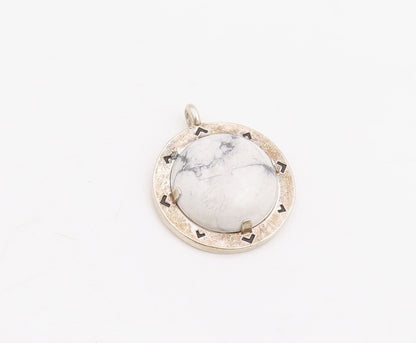 925 Sterling Silver Vintage Pendant ALEX & ANI Cabochon Howlite Charm  PT25850