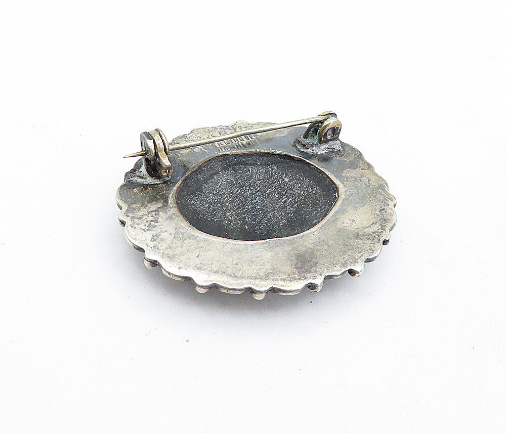 MEXICO 925 Sterling Silver  Vintage Cabochon Cut Black Onyx Brooch Pin  BP1684