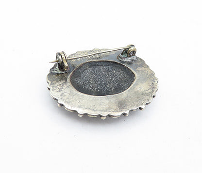 MEXICO 925 Sterling Silver  Vintage Cabochon Cut Black Onyx Brooch Pin  BP1684