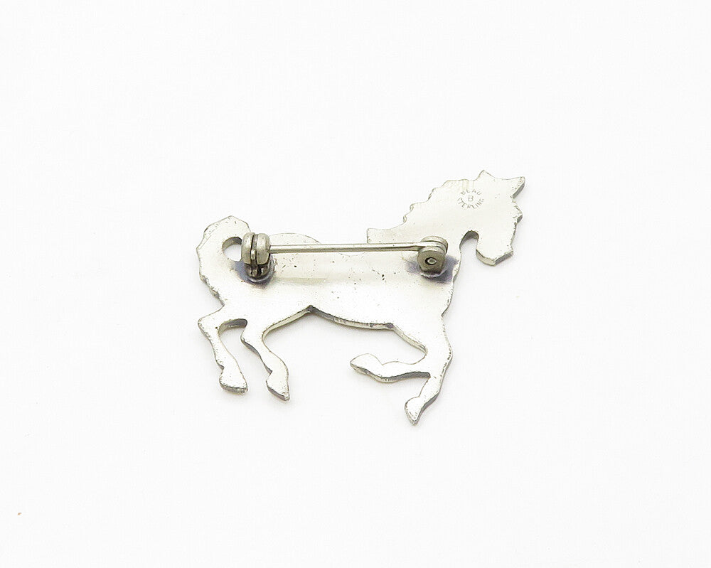 BEAU 925 Sterling Silver  Vintage Galloping Horse Motif Brooch Pin  BP6952