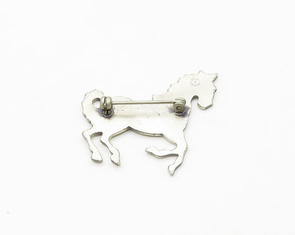 BEAU 925 Sterling Silver  Vintage Galloping Horse Motif Brooch Pin  BP6952