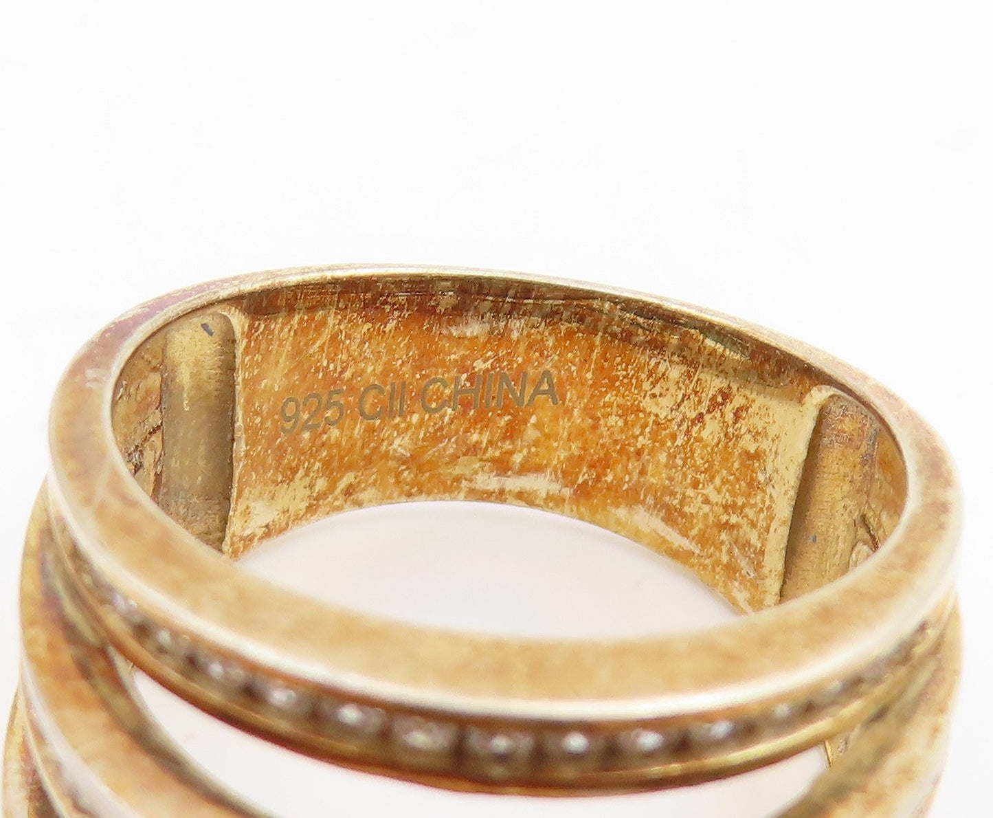 925 Sterling Silver Vintage Ring Gold Plated Multirow CZ Wide Band Sz 7 RG35689