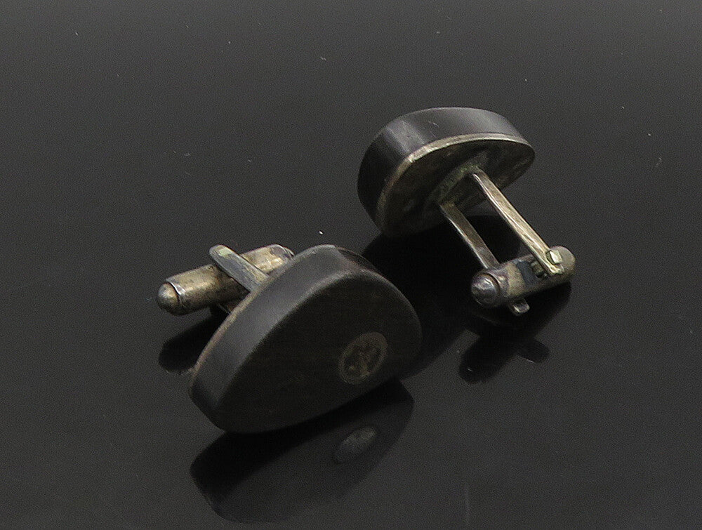 STEIG 925 Sterling Silver  Vintage Wooden Oxidized Smooth Cufflinks  TR3239