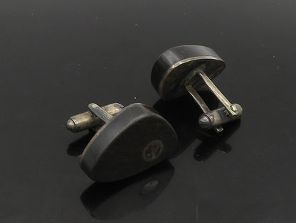STEIG 925 Sterling Silver  Vintage Wooden Oxidized Smooth Cufflinks  TR3239