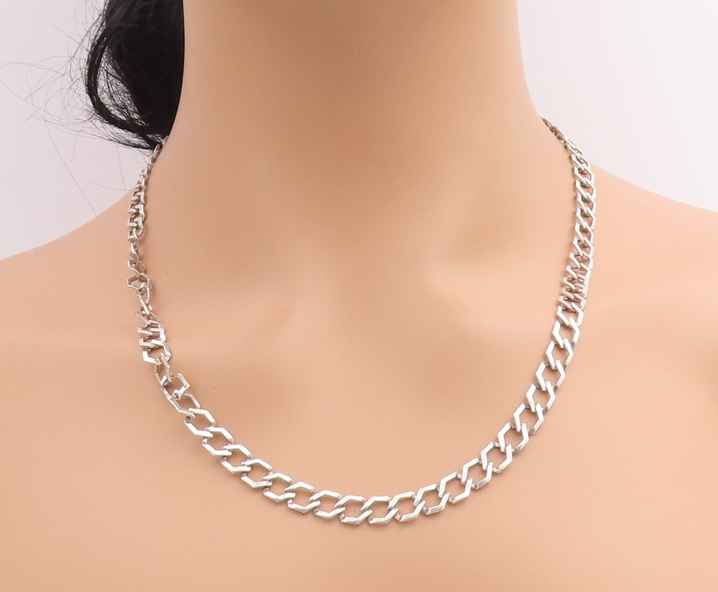 925 Sterling Silver Vintage Necklace Minimalist Statement Curb Chain   NE4681