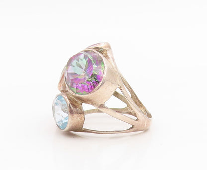 925 Sterling Silver Vintage Ring Bezel Set Multi Gemstone Cluster Sz 6.5 RG34926