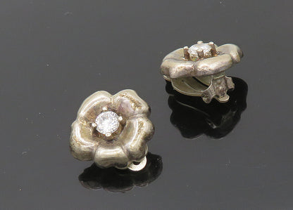 925 Sterling Silver  Vintage Cubic Zirconia Floral Non Pierce Earrings EG10356