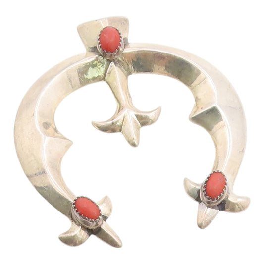 925 Sterling Silver Vintage Pendant NAVAJO ZUNI Cabochon Coral Locket  PT26260