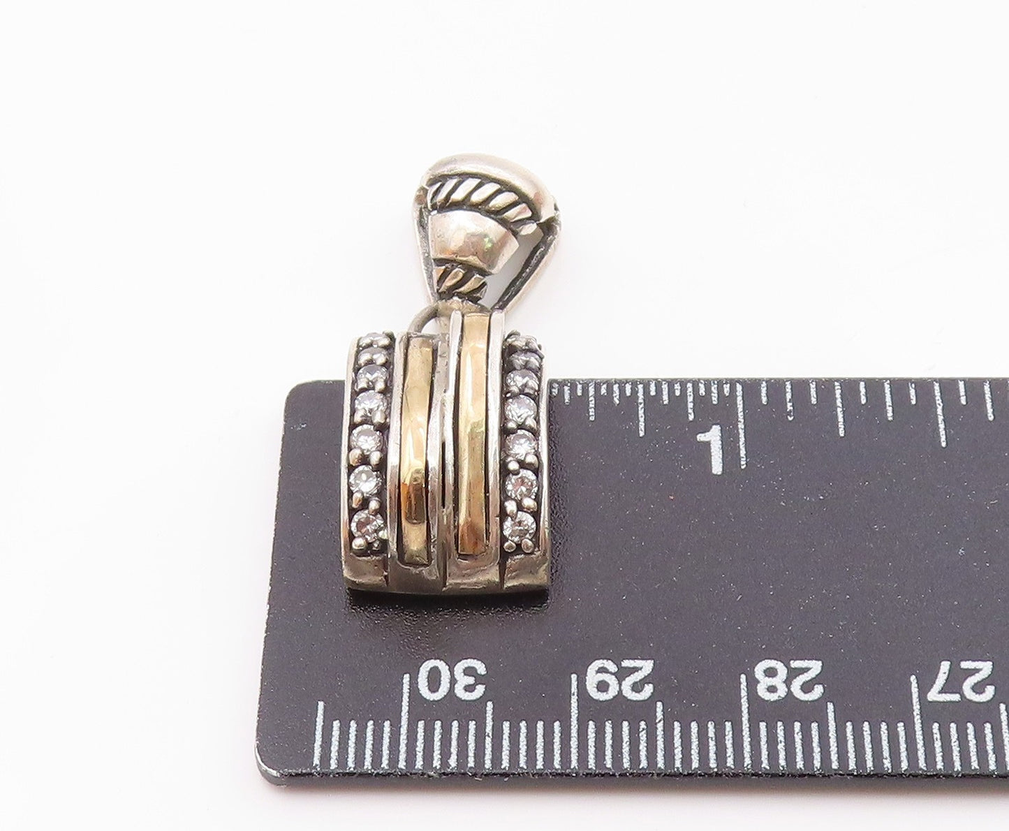 14K GOLD & 925 Silver  Vintage Two Tone Cubic Zirconia Curved Pendant  PT21953