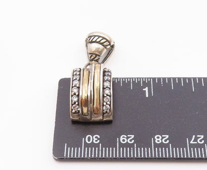 14K GOLD & 925 Silver  Vintage Two Tone Cubic Zirconia Curved Pendant  PT21953