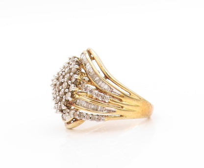 925 Sterling Silver Vintage Ring Gold Plate Real 1.5Ct Diamonds  Sz 7.5  RG32870