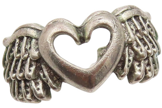 925 Sterling Silver Vintage Ring Angel Wing Open Love Heart Band Sz 6.5 RG34094