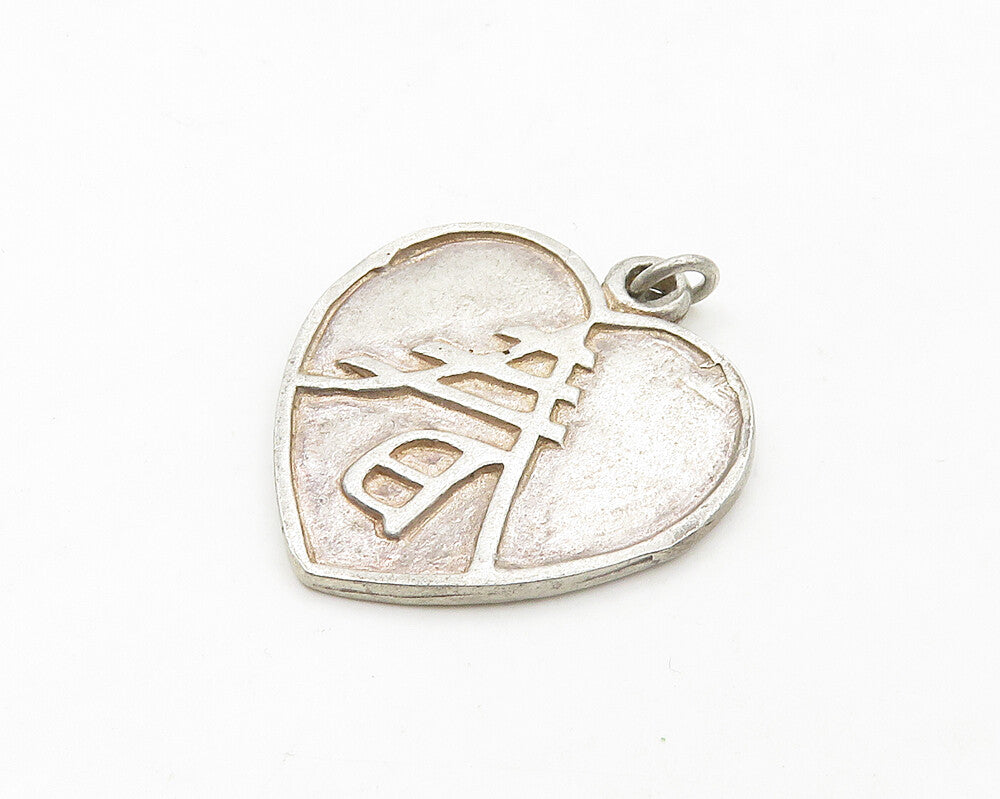 925 Sterling Silver  Vintage Raised Detail Love Heart Drop Pendant  PT15066
