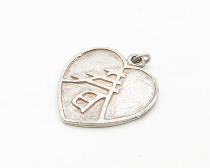 925 Sterling Silver  Vintage Raised Detail Love Heart Drop Pendant  PT15066