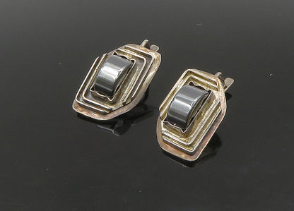 925 Sterling Silver  Vintage Hematite Modernist Drop Earrings  EG11197
