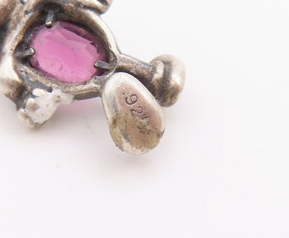 925 Sterling Silver Vintage Pendant DISNEY Amethyst Micky Mouse Charm  PT24495