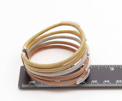 925 Sterling Silver Vintage Bracelet CZ Multi Tone Flex Coiled Cuff  BT11835