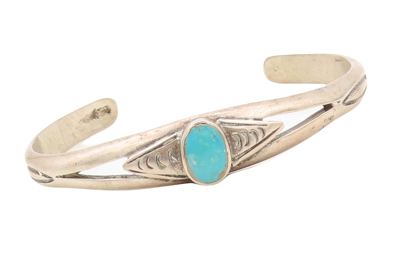 925 Sterling Silver Vintage Bracelet NAVAJO Solid Etched Larimar Cuff  BT10813
