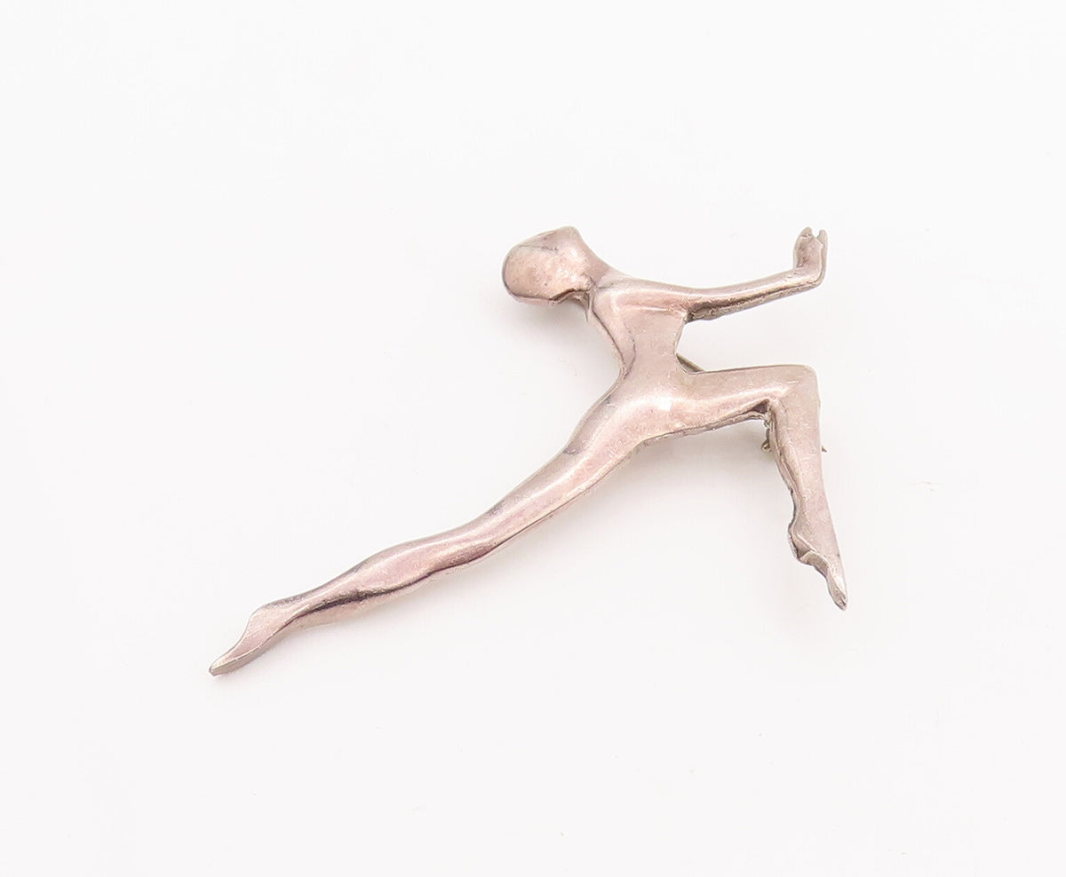 925 Sterling Silver Vintage Brooch Pin Solid Man Doing Yoga Stretch BP11119