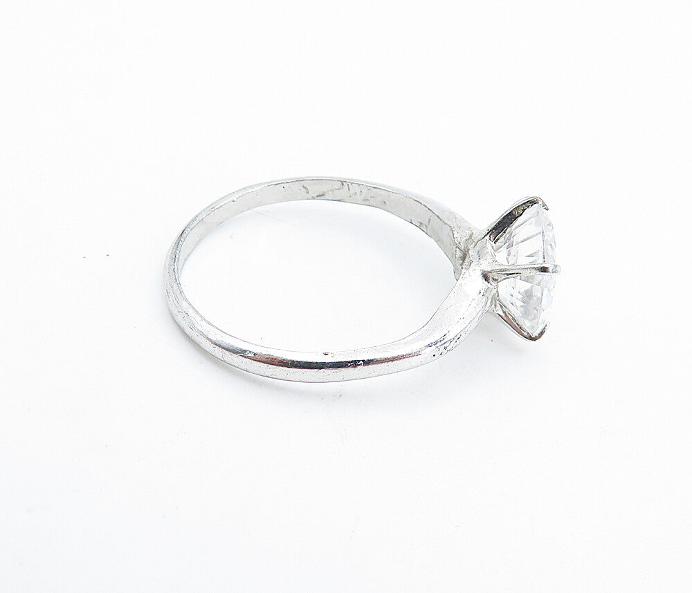 UNCAS 925 Sterling Silver  Prong Set Topaz Shiny Solitaire Ring Sz 8  RG7379