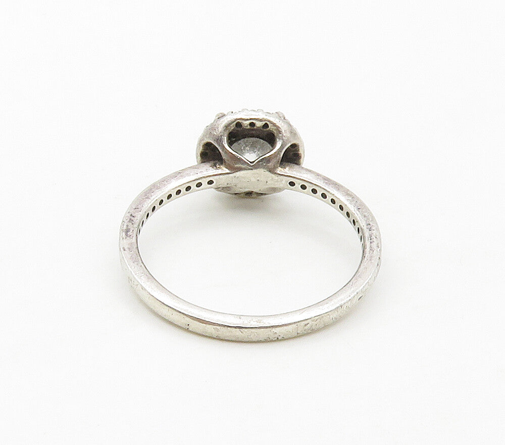 PANDORA 925 Silver  Vintage Cubic Zirconia Solitaire Accent Ring Sz 7  RG16551