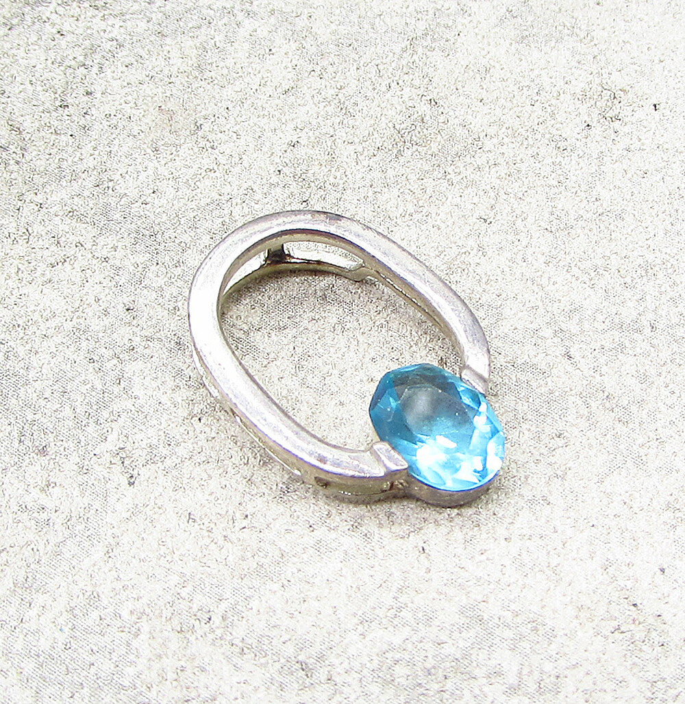 925 Sterling Silver  Oval Cut Faceted Blue Topaz Slider Pendant  PT1630