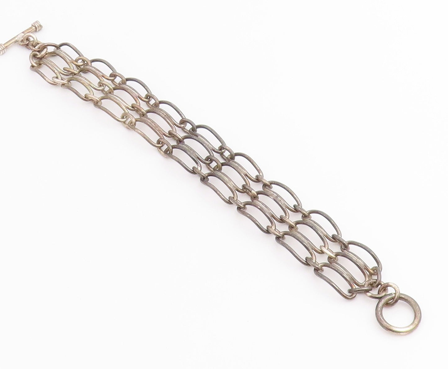 925 Sterling Silver Vintage Bracelet Triple Strand Open Loop Chain  BT12218