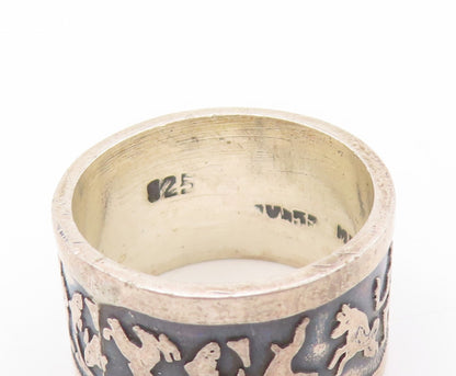 925 Sterling Silver Vintage Ring MEXICO Trible Life Carved  Sz 8.5 RG32721