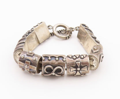 925 Sterling Silver Vintage Bracelet DEBORAH ARMSTRONG Dark Tone Carved  BT11100