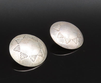 SOUTHWESTERN 925 Sterling Silver Vintage Etched Star Motif Dome Earrings EG12298