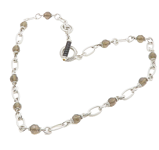 JUDITH RIPKA 925 Silver  Vintage Smoky Topaz Beaded Chain Necklace  NE3072