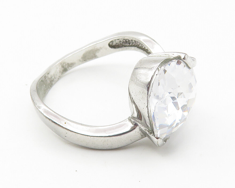 925 Sterling Silver  Cubic Zirconia Love Heart Cocktail Ring Sz 9  RG10631