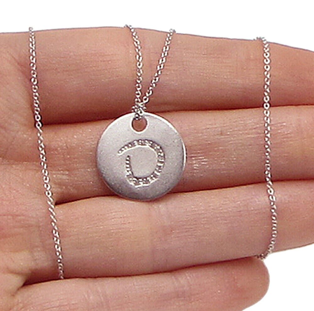 925 Sterling Silver  .10ctw Genuine Diamonds D Initial Pendant & Chain  PT2459