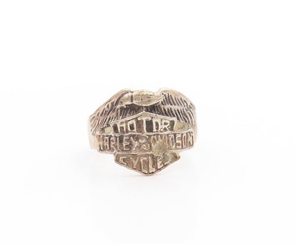 925 Sterling Silver Vintage Ring Harley Davidson With Eagle Band Sz 11.5 RG33659