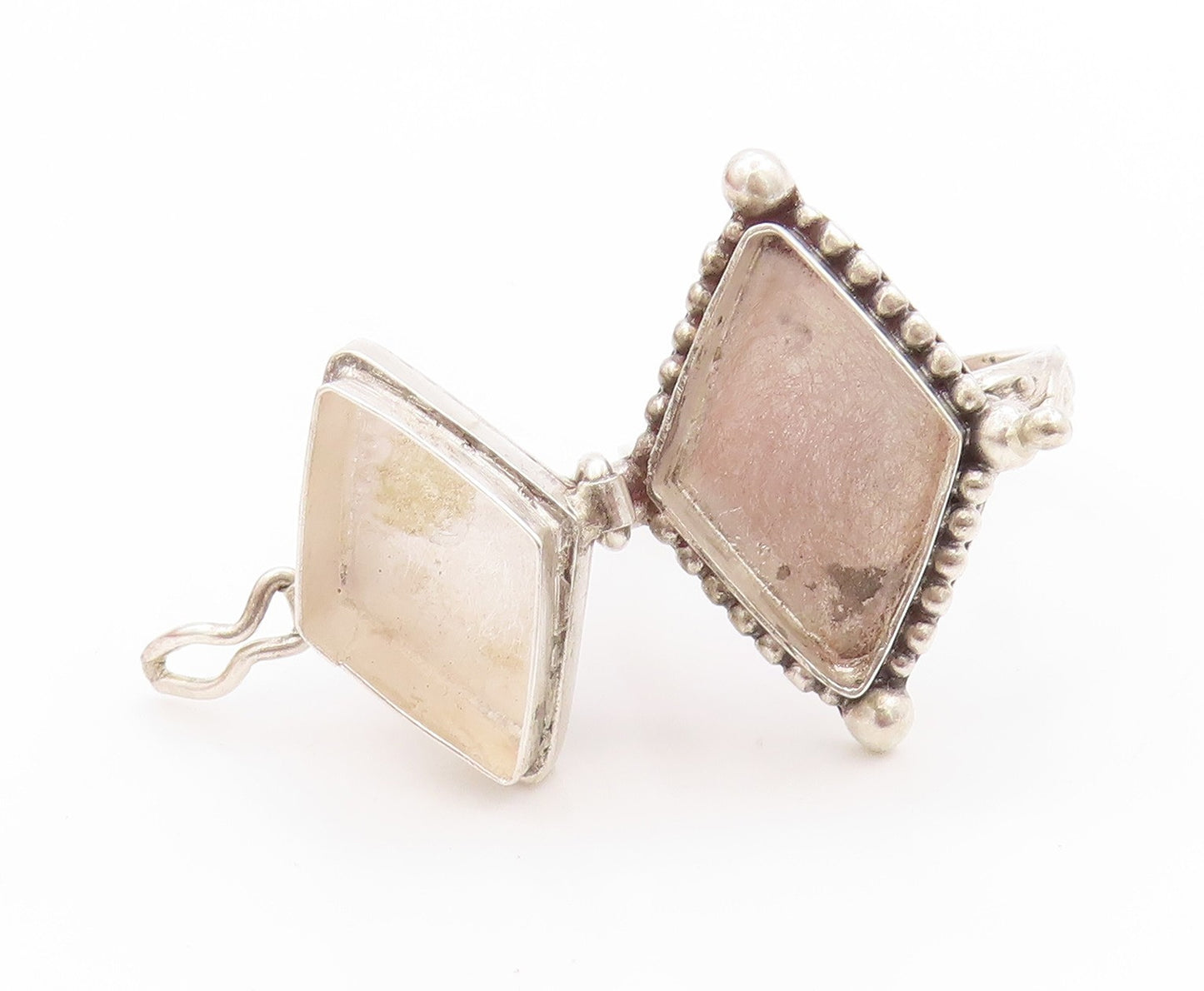 925 Sterling Silver Vintage Ring Antique Cabochon Jade OPENS  Sz 8.5  RG32835