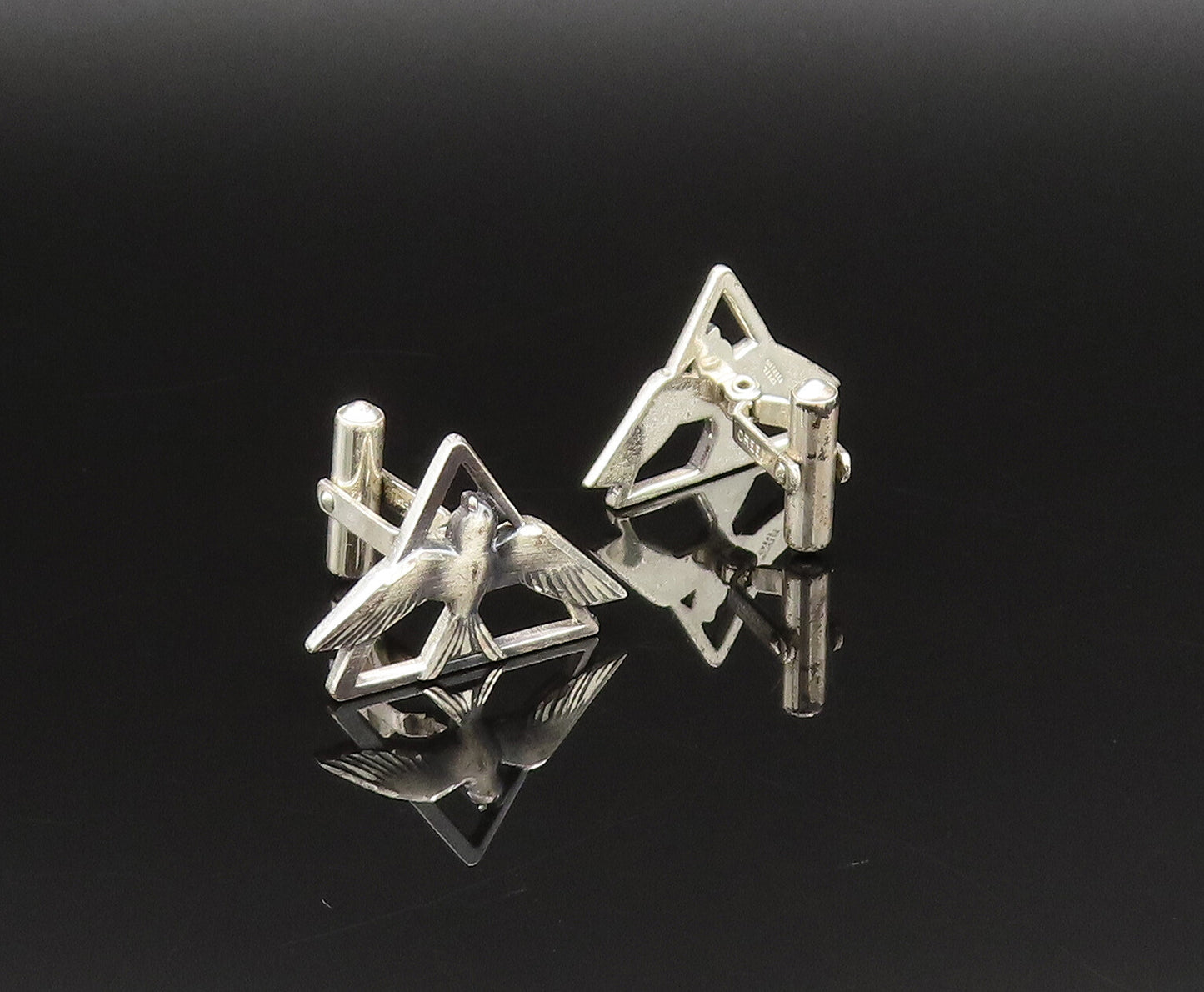 CREED 925 Silver  Vintage Religious Flying Dove Birds Cuff Links  TR3408