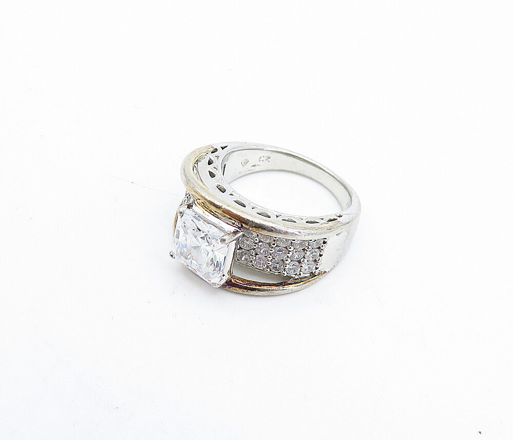 925 Sterling Silver  Cubic Zirconia Solitaire With Accents Ring Sz 5  RG4350