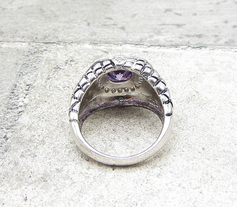 925 Sterling Silver Amethyst & White Cubic Zirconia Cocktail Ring Sz 6 RG1583