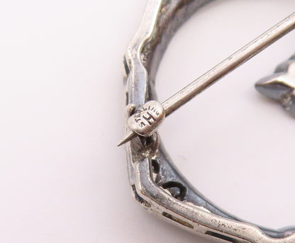 925 Sterling Silver Vintage Antique Open Floral Motif Topaz Brooch Pin  BP9849