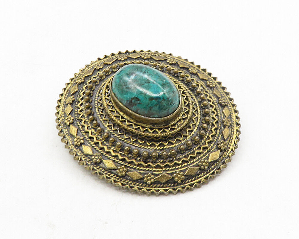 925 Sterling Silver  Vintage Cabochon Cut Chrysocolla Floral Brooch Pin BP3961