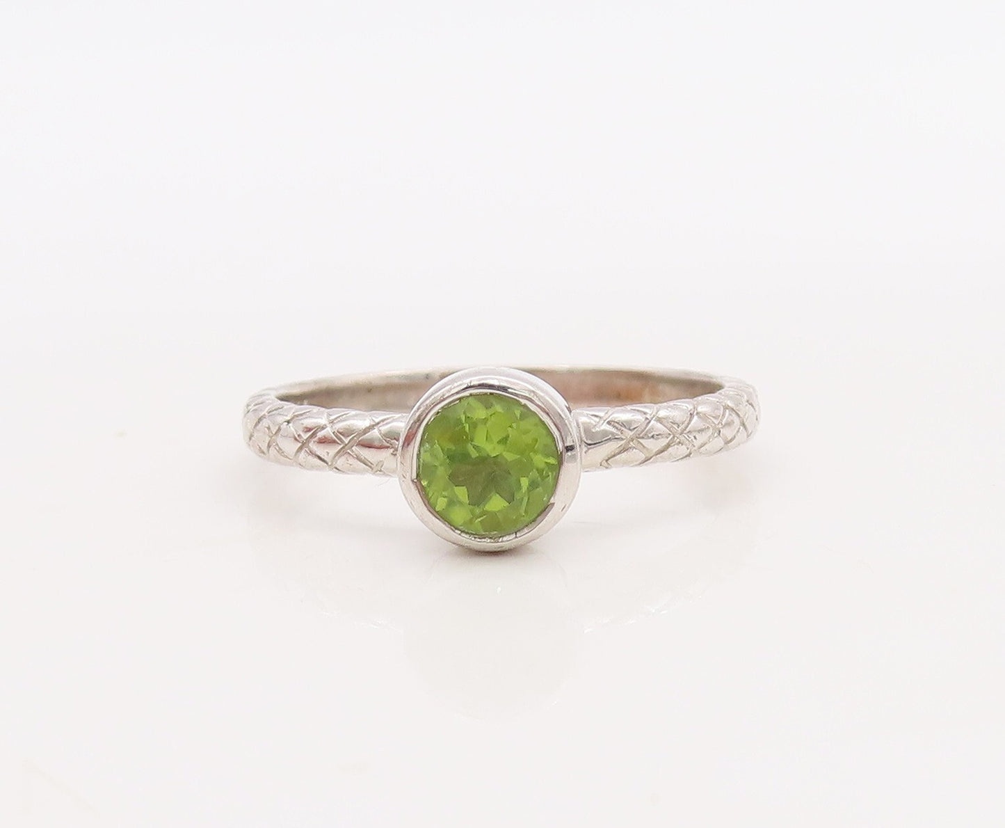 925 Sterling Silver Vintage Ring Carved Stackable Peridot Inlay  Sz 8  RG29853