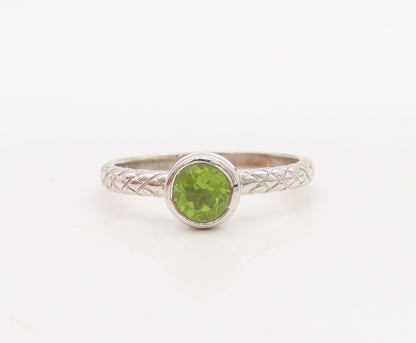 925 Sterling Silver Vintage Ring Carved Stackable Peridot Inlay  Sz 8  RG29853